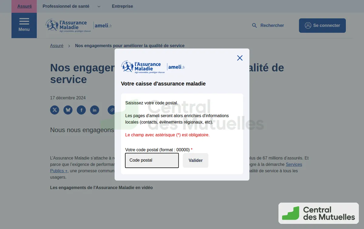 Capture : Nos engagements pour améliorer la qualité de service | ameli.fr | Assuré